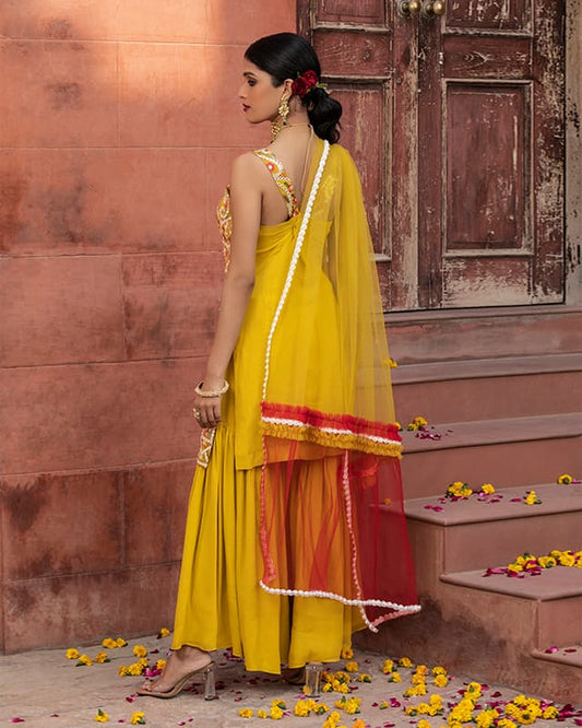 Embroidered Gerogette Yellow Suit